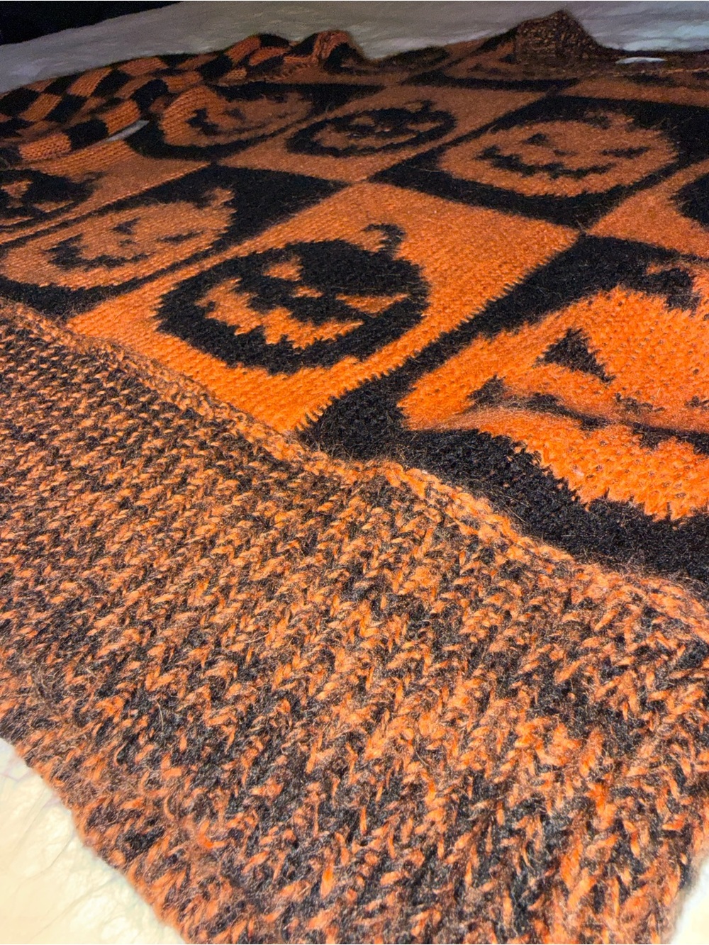 TALULAH Black and Orange Pumpkin Checker Knit Crewneck Sweater - Picture 2 of 4